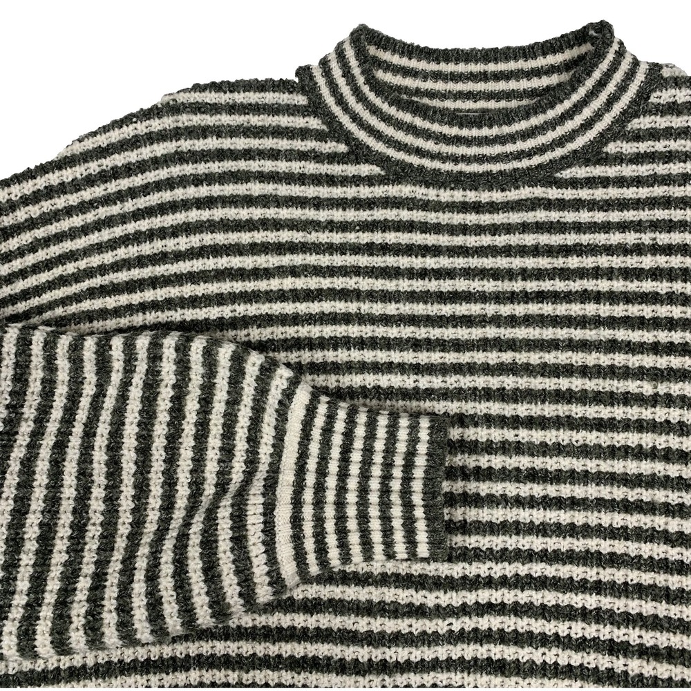 GREYLIN Striped Puff Sleeve Sweater Women’s Small Green White Mock Neck Cozy